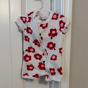 Floral Red and White Kids One Piece